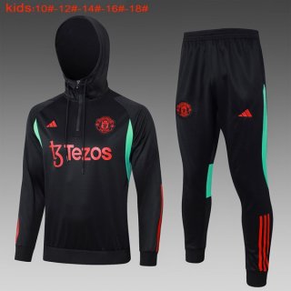 Bambino Felpa Cappuccio Manchester United 2024/2025 Nero Rosso